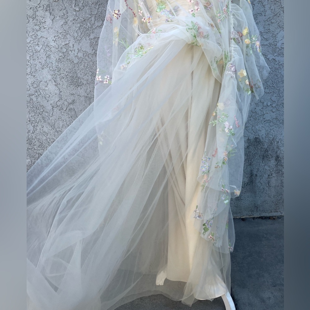Tulle A-Line Spaghetti Straps Prom Dress Princess Embroidered Sz 4 - Picture 7 of 11